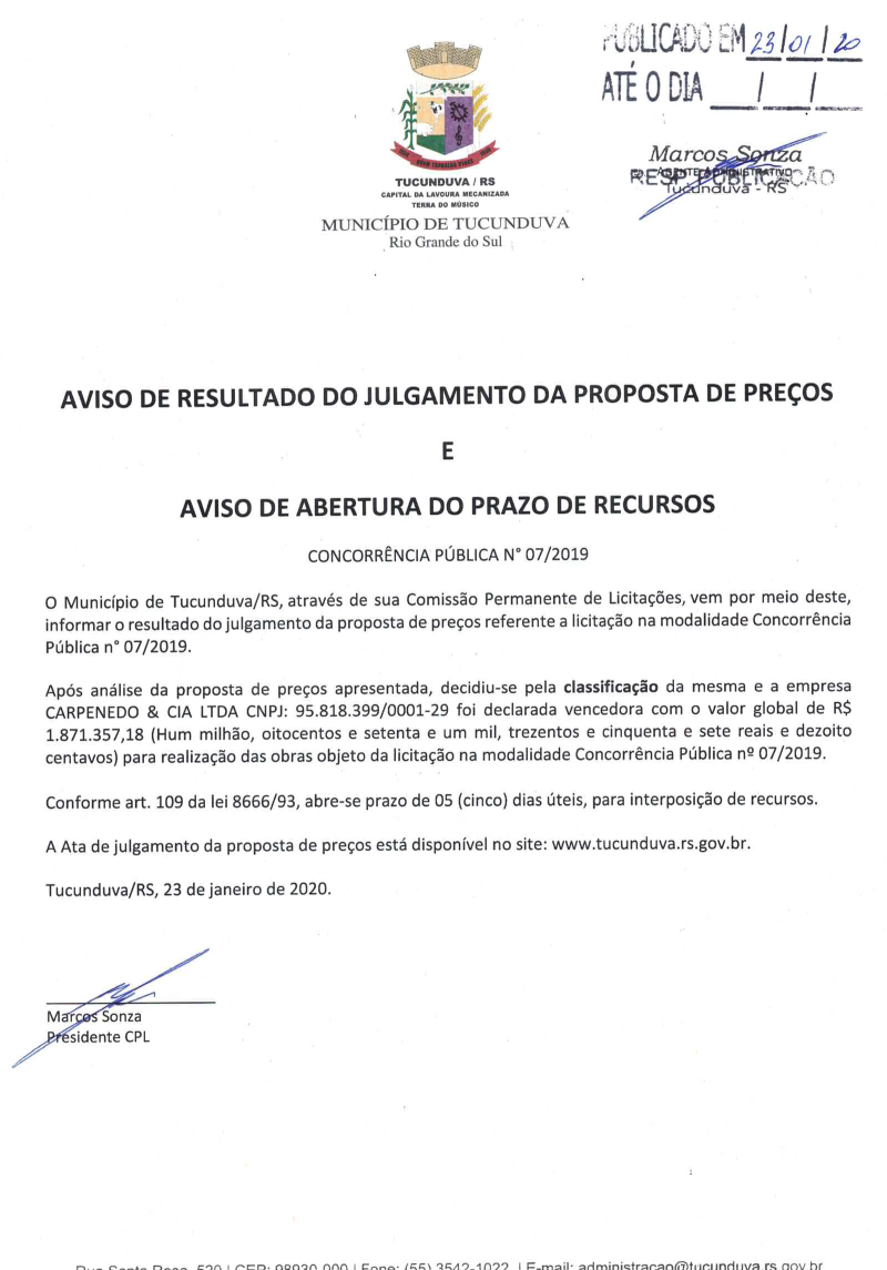 CNC 07_2019 AVISO DE RESULT JULG PROPOSTA PREÇOS E ABERT RECURSO